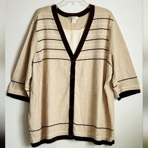 CJ Banks Brown/Cream    2 in 1 Knit Tunic Sweater 3/4 Sleeves Pullover Sz 5X